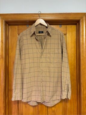 BOSS Tan Windowpane Button-Up Shirt